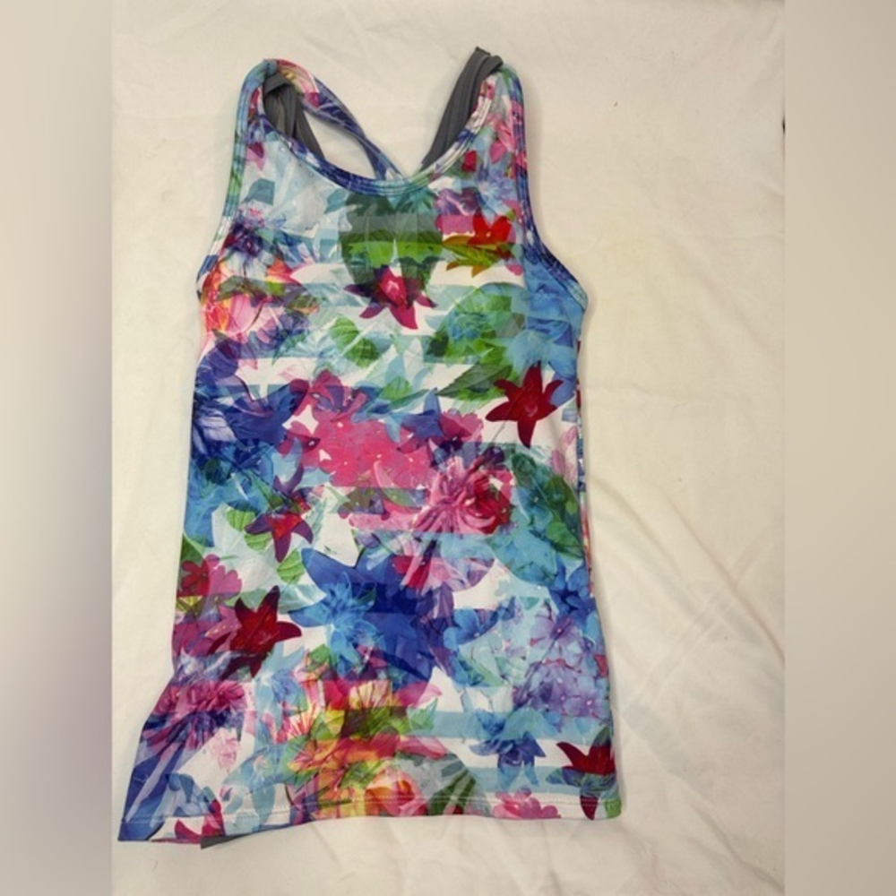 Athleta‎ Girl LAYER TANK SZ 5 / 7 Floral fade multicolored girls. Double lined